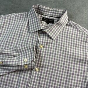 Banana Republic Tailored Slim Fit Gingham Dress Shirt Men's Medium Purple Gray